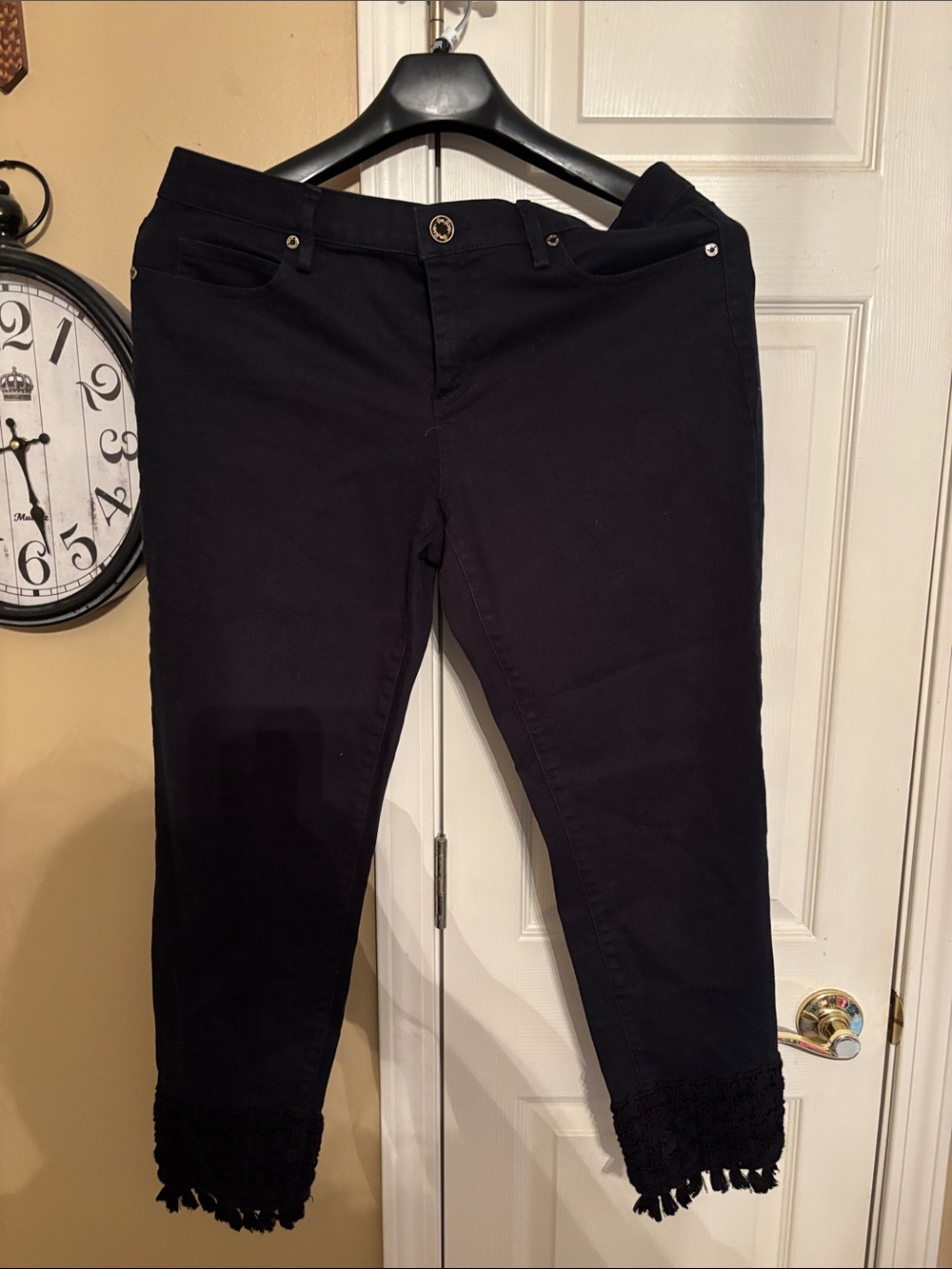 Black Lilly Pulitzer South Ocean Skinny Crop Jeans with Fringe Hem